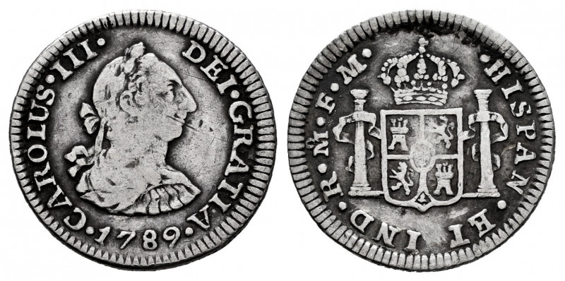 Charles III (1759-1788). 1/2 real. 1789. México. FM. (Cal-218). Ag. 1,69 g. Post...