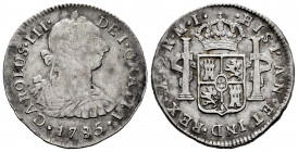 Charles III (1759-1788). 2 reales. 1785. Lima. MI. (Cal-600). Ag. 6,27 g. Choice F/Almost VF. Est...35,00. 

Spanish Description: Carlos III (1759-1...
