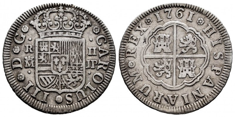 Charles III (1759-1788). 2 reales. 1761. Madrid. JP. (Cal-609). Ag. 5,75 g. VF. ...