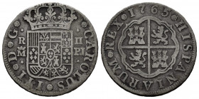 Charles III (1759-1788). 2 reales. 1765. Madrid. PJ. (Cal-613). Ag. 5,50 g. Choice F. Est...40,00. 

Spanish Description: Carlos III (1759-1788). 2 ...