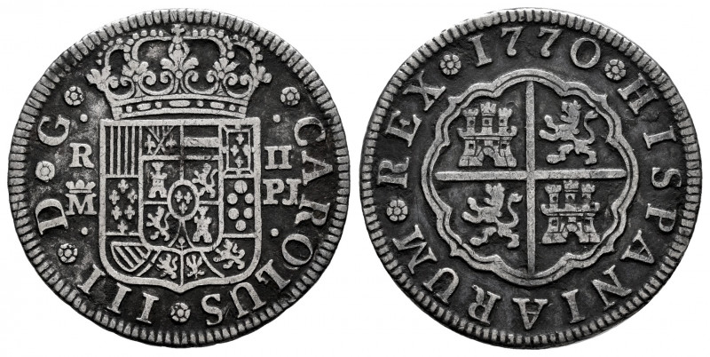 Charles III (1759-1788). 2 reales. 1770. Madrid. PJ. (Cal-619). Ag. 5,72 g. VF. ...