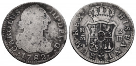 Charles III (1759-1788). 2 reales. 1782. Madrid. JD. (Cal-632). Ag. 5,34 g. F. Est...15,00. 

Spanish Description: Carlos III (1759-1788). 2 reales....