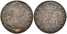 Charles III (1759-1788). 2 reales. 1788. Madrid. M. (Cal-640). Ag. 5,70 g. F. Est...25,00. 

Spanish Description: Carlos III (1759-1788). 2 reales. ...