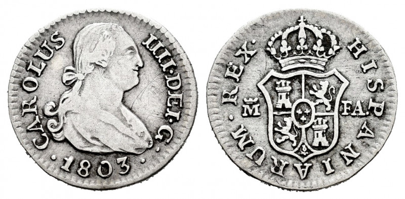 Charles IV (1788-1808). 1/2 real. 1803. Madrid. FA. (Cal-265). Ag. 1,56 g. Choic...