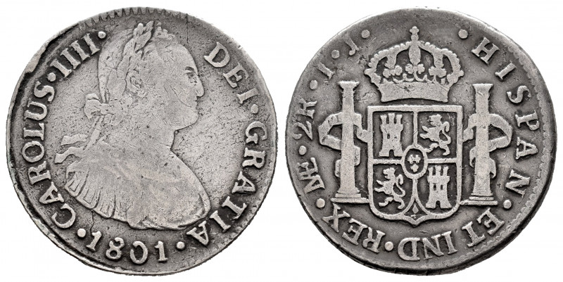 Charles IV (1788-1808). 2 reales. 1801. Lima. IJ. (Cal-584). Ag. 6,66 g. Choice ...