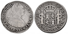 Charles IV (1788-1808). 2 reales. 1801. Lima. IJ. (Cal-584). Ag. 6,66 g. Choice F/Almost VF. Est...25,00. 

Spanish Description: Carlos IV (1788-180...