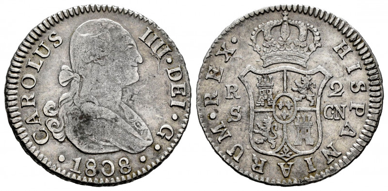 Charles IV (1788-1808). 2 reales. 1808. Sevilla. CN. (Cal-728). Ag. 5,86 g. Choi...