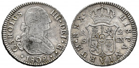 Charles IV (1788-1808). 2 reales. 1808. Sevilla. CN. (Cal-728). Ag. 5,86 g. Choice F/Almost VF. Est...25,00. 

Spanish Description: Carlos IV (1788-...