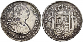 Charles IV (1788-1808). 4 reales. 1804. Potosí. PJ. (Cal-839). Ag. 12,72 g. Corrosion from salt water immersion. Almost VF. Est...70,00. 

Spanish D...
