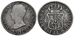 Joseph Napoleon (1808-1814). 4 reales. 1812. Madrid. (Cal-25). Ag. 5,63 g. Choice F. Est...25,00. 

Spanish Description: José Napoleón (1808-1814). ...