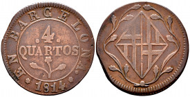 Joseph Napoleon (1808-1814). 4 quartos. 1814. Barcelona. (Cal 2008-77). Ae. 8,52 g. Planchet error. Almost VF. Est...25,00. 

Spanish Description: J...