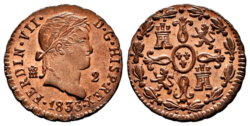Ferdinand VII (1808-1833). 2 maravedis. 1833. Segovia. (Cal-157). Ae. 2,41 g. Ma...