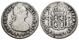 Ferdinand VII (1808-1833). 1 real. 1812. Popayán. JF. (Cal-630). (Restrepo-112.1). Ag. 3,19 g. Bust of Charles IV. Plugged hole. Rare. Choice F. Est.....