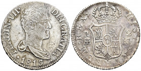 Ferdinand VII (1808-1833). 2 reales. 1813. Madrid. IG. (Cal-825). Ag. 5,87 g. Bare bust. VF. Est...120,00. 

Spanish Description: Fernando VII (1808...