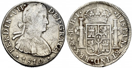 Ferdinand VII (1808-1833). 8 reales. 1810. México. HJ. (Cal-1314). Ag. 26,47 g. Imaginary bust. Choice F/Almost VF. Est...65,00. 

Spanish Descripti...