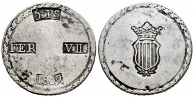 Ferdinand VII (1808-1833). 5 pesetas. 1809. Tarragona. (Cal-1429). Ag. 26,31 g. Cleaned. Almost VF. Est...120,00. 

Spanish Description: Fernando VI...