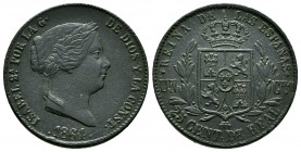 Elizabeth II (1833-1868). 25 centimos de real. 1864. Segovia. OM. (Cal-197). Ae. 8,90 g. VF. Est...20,00. 

Spanish Description: Isabel II (1833-186...