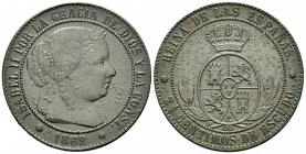 Elizabeth II (1833-1868). 2 1/2 centimos de escudo. 1868. Barcelona. OM. (Cal-199). Ae. 6,22 g. Multiple small oxidations. Almost XF. Est...20,00. 
...