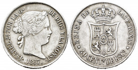 Elizabeth II (1833-1868). 40 centimos de escudo. 1867. Madrid. (Cal-502). Ag. 5,07 g. Minor scratches. VF. Est...25,00. 

Spanish Description: Isabe...