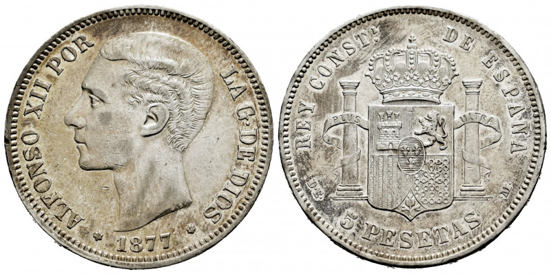 Alfonso XII (1874-1885). 5 pesetas. 1877*18-77. Madrid. DEM. (Cal-38). Ag. 24,97...