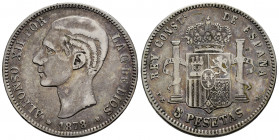 Alfonso XII (1874-1885). 5 pesetas. 1878*_ _-78. Madrid. DEM. Ag. 24,44 g. Contemporary counterfeit. Almost VF. Est...20,00. 

Spanish Description: ...