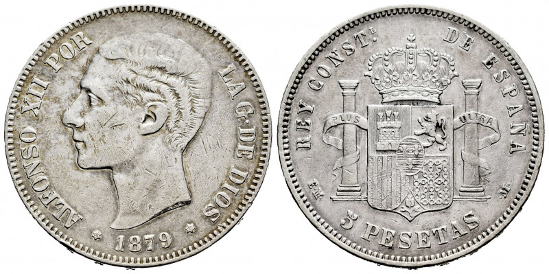 Alfonso XII (1874-1885). 5 pesetas. 1879*18-79. Madrid. EMM. (Cal-42). Ag. 24,78...