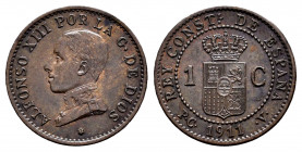 Alfonso XIII (1886-1931). 1 centimo. 1911*1. Madrid. PCV. (Cal-3). Ae. 0,93 g. Almost XF. Est...35,00. 

Spanish Description: Alfonso XIII (1886-193...