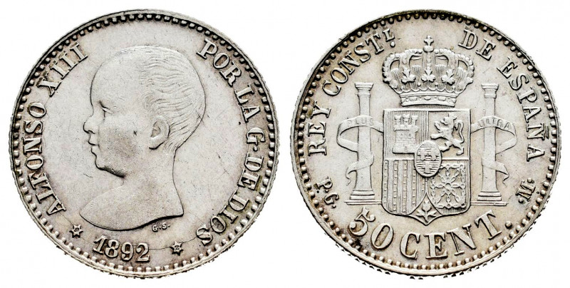 Alfonso XIII (1886-1931). 50 centimos. 1892. Madrid. PGM. (Cal-27). Ag. 2,49 g. ...