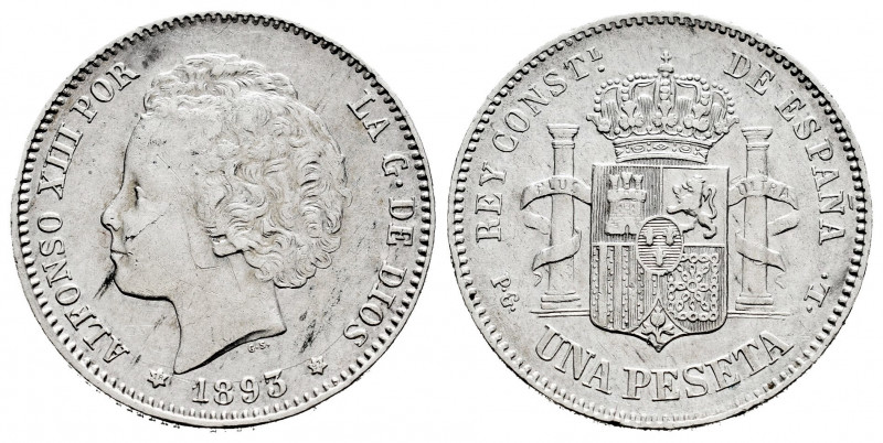 Alfonso XIII (1886-1931). 1 peseta. 1893 *18-93. Madrid. PGL. (Cal-54). Ag. 5,02...