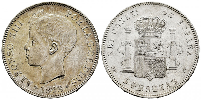 Alfonso XIII (1886-1931). 5 pesetas. 1898*18-98. Madrid. SGV. (Cal-109). Ag. 25,...