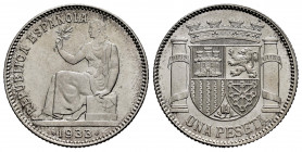 II Republic (1931-1939). 1 peseta. 1933*3-4. Madrid. (Cal-34). Ag. 5,04 g. Original luster. Almost MS/Mint state. Est...30,00. 

Spanish Description...