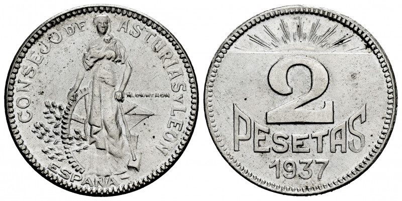 Civil War (1936-1939). 2 pesetas. 1937. Asturias y León. (Cal-10). 7,94 g. Clean...