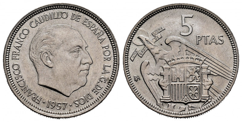 Estado Español (1936-1975). 5 pesetas. 1957. Barcelona. BA. (Cal-154). 5,75 g. 1...