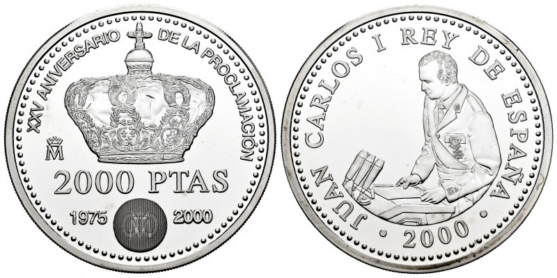 Juan Carlos I (1975-2014). 2.000 pesetas. 2000. Madrid. Ag. 27,01 g. XXV ANIVERS...