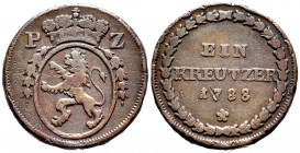 Pfalz-Birkenfeld-Zweibrücken. Charles II. 1 kreuzer. 1788. P-Z. (Schönert-Geiss-43). Ae. 7,49 g. VF. Est...40,00. 

Spanish Description: Pfalz-Birke...