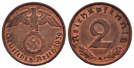 Germany. Third Reich. 2 reichspfennig. 1939. Berlin. A. (Km-90). Ae. 3,34 g. With some original luster remaining. AU. Est...10,00. 

Spanish Descrip...