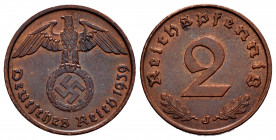 Germany. Third Reich. 2 reichspfennig. 1939. Hambourg. J. (Km-90). Ae. 3,49 g. With some original luster remaining. AU. Est...10,00. 

Spanish Descr...