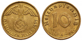 Germany. Third Reich. 10 reichspfennig. 1937. Berlin. A. (Km-92). 4,00 g. Almost MS. Est...10,00. 

Spanish Description: Alemania. Third Reich. 10 r...