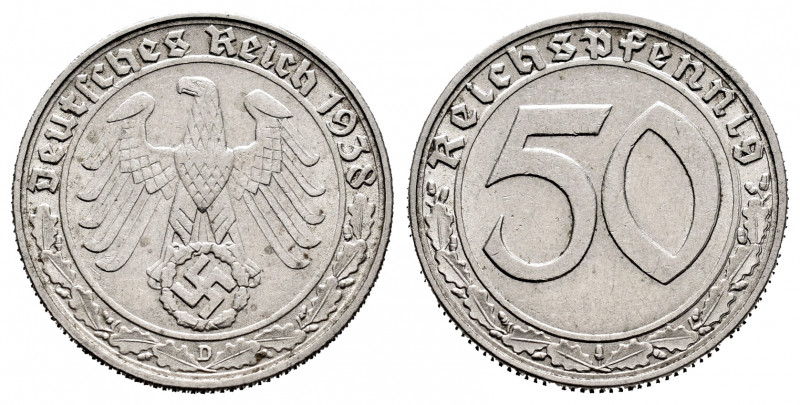 Germany. Third Reich. 50 reichspfennig. 1938. München. D. (Km-95). Ni. 3,56 g. A...