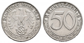 Germany. Third Reich. 50 reichspfennig. 1938. München. D. (Km-95). Ni. 3,56 g. AU. Est...40,00. 

Spanish Description: Alemania. Third Reich. 50 rei...
