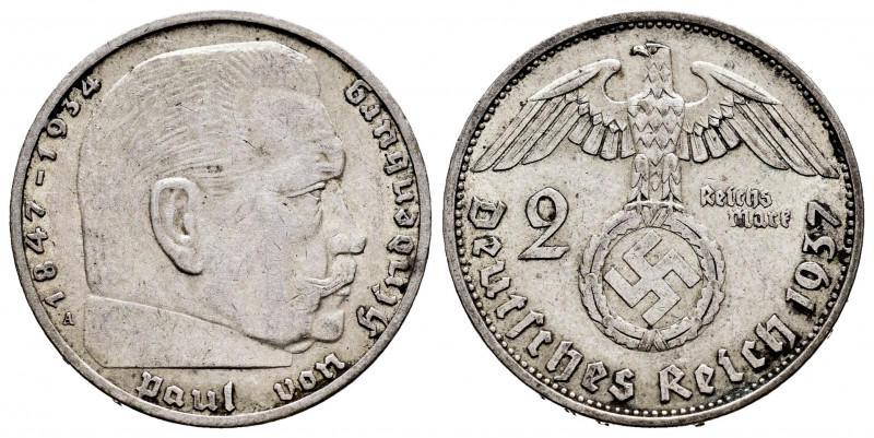 Germany. Third Reich. 2 reichsmark. 1937. Berlin. A. (Km-93). Ag. 8,01 g. AU. Es...