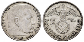 Germany. Third Reich. 2 reichsmark. 1937. Berlin. A. (Km-93). Ag. 8,01 g. AU. Est...10,00. 

Spanish Description: Alemania. Third Reich. 2 reichsmar...