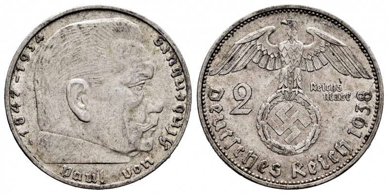 Germany. Third Reich. 2 reichsmark. 1938. Berlin. A. (Km-93). Ag. 7,97 g. AU. Es...