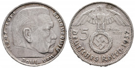 Germany. Third Reich. 5 reichsmark. 1937. München. D. (Km-94). Ag. 13,80 g. Almost XF. Est...15,00. 

Spanish Description: Alemania. Third Reich. 5 ...