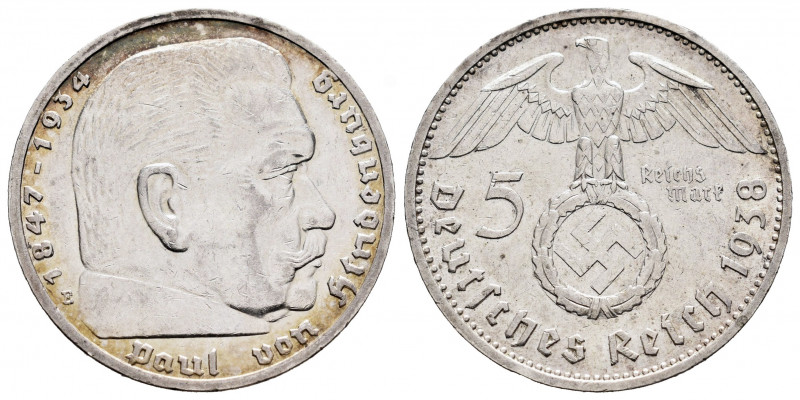 Germany. Third Reich. 5 reichsmark. 1938. Muldenhutten. E. (Km-94). Ag. 13,89 g....
