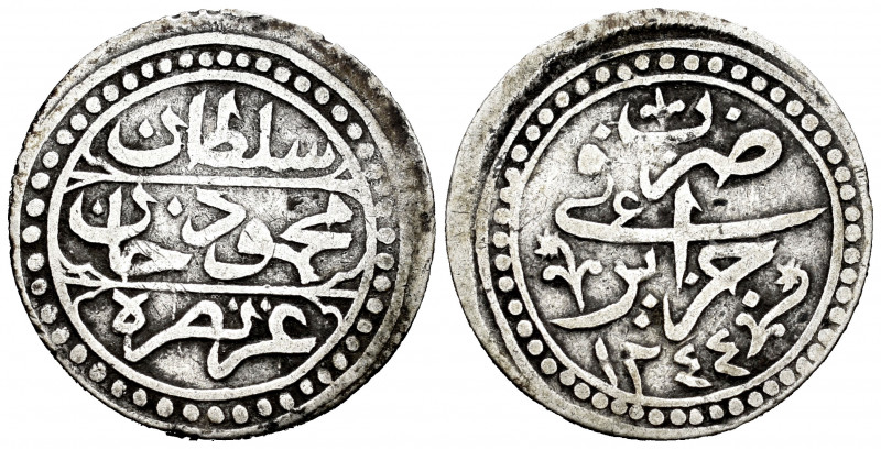 Algeria. Mahmud II. 1/8 budju. 1244 H. (Km-74). Ag. 1,23 g. Choice VF. Est...60,...