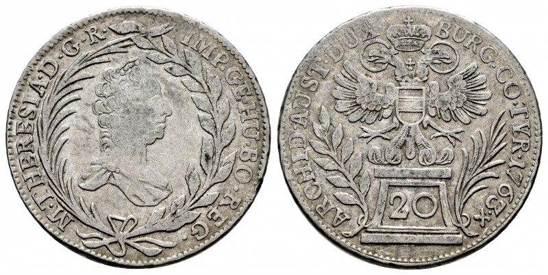 Austria. Maria Theresa. 20 kreuzer. 1763. (Km-1841). Ag. 6,51 g. Almost VF. Est....
