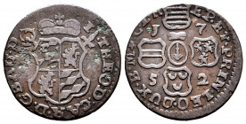 Belgium. 1 liard. 1752. Liege. (Km-155). Ae. 3,31 g. Almost VF/VF. Est...20,00. 

Spanish Description: Bélgica. 1 liard. 1752. Lieja. (Km-155). Ae. ...