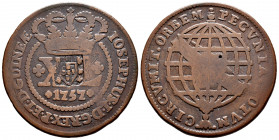 Brazil. Joseph I. 40 reis. 1757. (Gomes-90.02). Ae. 25,21 g. Carimbo (Countermark) of coat of arms of Portugal by D. Joao, Prince Regent (1799-1816). ...
