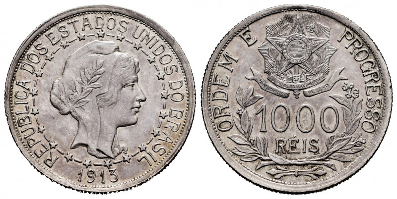 Brazil. 1000 reis. 1913. (Km-510). Ag. 9,95 g. Almost MS. Est...25,00. 

Spani...